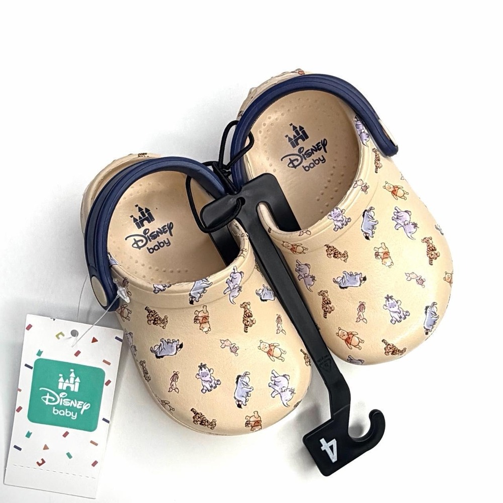 Disney Winnie the Pooh Tan & Navy Baby Boy Clogs size 4